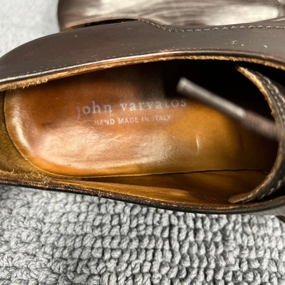 John Varvatos Mens Brown Leather Plain Toe Derby Shoes Hand Made in Italy 11.5
